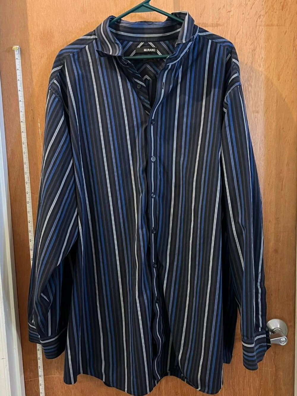 🐻Size 4XT - Murano - Men's Navy and White Stripe Long Sleeve Button-Down